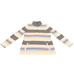 T by Talbots Striped 1/4 Snap Stretch Cotton Blend Terry Pullover UPF 50 Size L